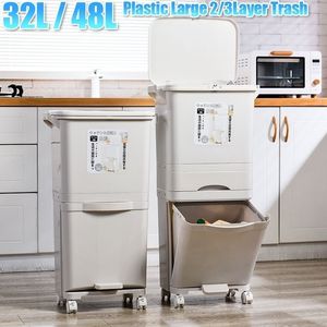 3842L Separazione Wet Dry Pattumiera Pedale Stoccaggio Grandi Doppi Strati Trash Cucina Domestica 23 Pattumiera Y200429