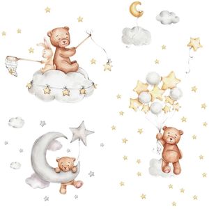 Cute Cartoon Bear Bunny Star Moon Wall Stickers for Kids Rooms Baby Room Wall Decor Wallpaper Girls Boys Bedroom Nursery Sticker 220727