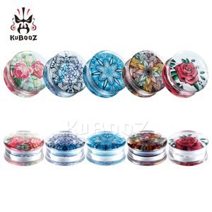 KUBOOZ Transparent Acrylic Suit Vintage Flower Ear Tunnel Plugs Gauges Body Jewelry Piercings Earring Piercing Expander Wholesale 8-16mm 100pcs