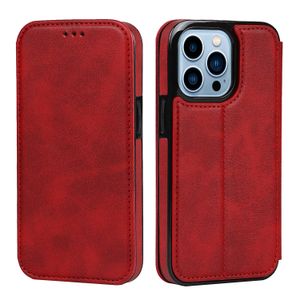 iPhone 14 13 12 11 Pro Max XR XS X 7 8 Plus Calfskin Texture PUレザー磁気フリップキックスタンドカバーケース付きカードスロット付きのウォレット電話ケース