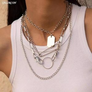 Подвесные ожерелья Salircon Goth Multi -Layer Safety PIN -штифт ключевые цепи для женщин панк -геометрический ожерелье готического ювелирного подарка 2022penden