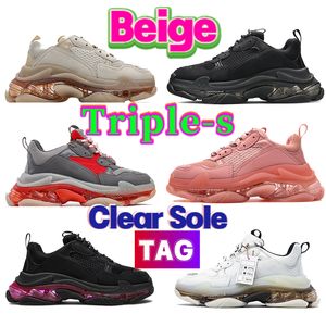 Fashion Paris triple-s clear sole mens casual shoes beige white black grey red men women dad platform height increase dust pink yellow fluo trainers sneakers