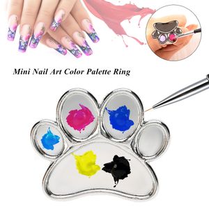 Mini Nail Art Kits Metal Finger Ring Palette Mixing Acrylic Gel Polish målning