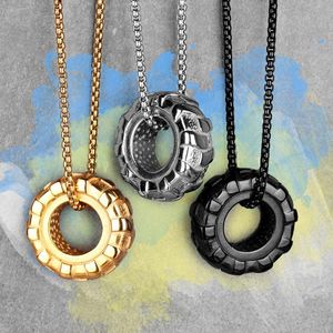 Pendant Necklaces Tire Fitness Gym Gold Mens Long Pendants Chain Hip Hop For Boy Male Stainless Steel Jewelry Creativity Gift