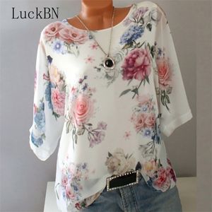 Summer Floral Print Bluzka 5xl Szyfonowe bluzki w rozmiarze plus size pół rękawów koszulka biurowa Blusas Feminina Tops 210308