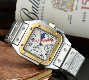 138 Brand New Square Model Bussiness Man Watch 6 Pins Working Moon Phase Quartz Full Function High Quality Fashion Wristwatch