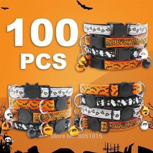 All'ingrosso 100pcs Halloween Pet Cat Collar Collar Festival Cats Necklace Safety Celebrate Dog Collar Chain Plate Decoration 201030