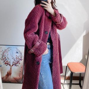 Women's Fur & Faux 2022 Autumn Winter Clotes Women Long Wool Lamb Coat Large Turn-down Collar Double-faced