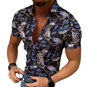 Högkvalitativ strand Hawaii Knappskjorta Lyxiga tryckta toppar Hawaiian Short Sleeve T-shirts Hombre Camisa Beach Print 3XL Blouse