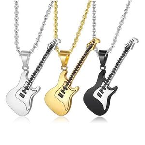 Pendant Necklaces Stainless Steel Guitar Necklace Men Women Trend Black Gold Silver Color Jewelry GiftPendant