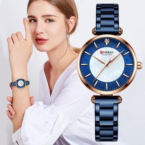 Armbanduhren Uhren für Damen Top Blaue dünne Quarz-Armbanduhr mit Edelstahlband Einfache MädchenuhrArmbanduhren ArmbanduhrenArmbanduhr