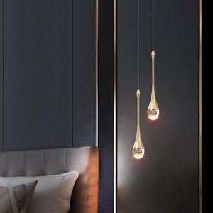 Pendant Lamps Customizable Post-Modern Crystal Led Lights Black/Gold Water Drop Hanglamp Art Bedside Restaurant Bar Staircase LampsPendant