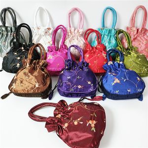 Unique Large Party Favor Gift Bags Tote Coin Purse Satin Embroidery Drawstring Reusable Storage Pouches 22x22 cm 50pcs/lot