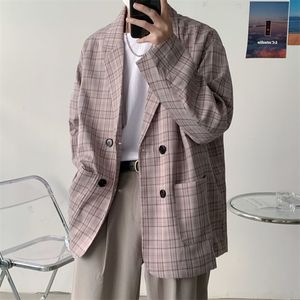 Privathinker Spring Men Blazer Basic Plaid Korean Suit Casual Oversized Fashion Male Jacket Vintage Unisex Coat Clothes 220409