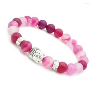 Fios de miçangas de 8 mm Rosa Rosa Red Stones redondas Buda Buda Head Bracelet Women Bangle Jóia Charm Acessórios de Moda Cristal Kent22