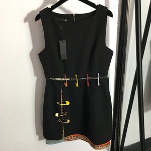 Patchwork Dress Black Pin Dresses Sexy Sleeveless Skirts Elegant Charm Female Dress Vest Hollow Waist Skirt Clothing