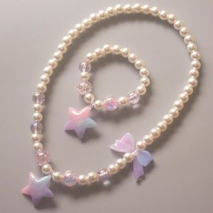 Earrings & Necklace Cute Children Pearl Bracelet Heart Star Glitter Girls Princess Beaded Jewelry Set Festival Gifts W220423