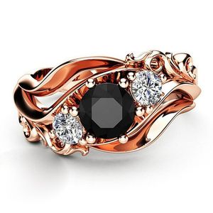 Wedding Rings Wholesale Witch Ring Unique Black Stone Prong Setting Twist Band Design Rose Gold Color Women Engagement Finger HalloweenWeddi