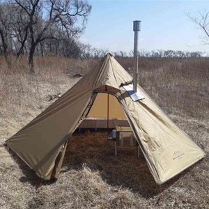 Палатка кустарного пирамиды легкая 4 сезона RipStop Nylon Camping Палатка с дымоходом Hole Hole Lackpacking Tent H220419