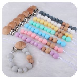 Baby Candy Color Silicone Bead Pacifiers Cilp Teething Pacifier Holders Anti-Drop Newborn Teething Nipple Kids Chew Toy
