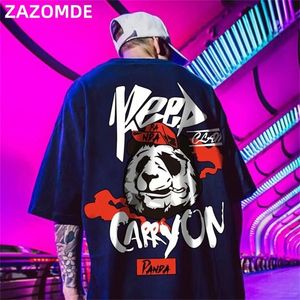 ZAZOMDE HIP HOP TEESシャツパンダプリントコットンショートスリーブルーズクールな男性Tシャツカジュアルオネック夏メンズパンクTシャツファッション220621