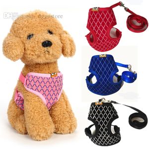 Wholesale comfort harness for sale - Group buy Diamond Studded Design Dog Harnesses and Leashes Set Soft Mesh Grid Pattern Dog Harness Pet Comfort Vest for Small Dogs Cat Chihuahua Poodle Bichon B82