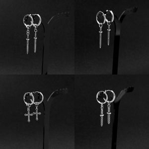 Hoop & Huggie 1 Piece Stainless Steel Sword Cross Earrings And Ear Clips For Unisex Women Punk Fashion Party Gift WholesaleHoop