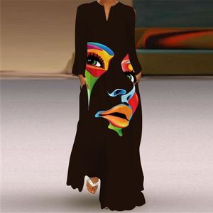 Movokaka 3D Face Printed Autumn Dress Leng Sleeve BreathablEs女性エレガントな女の子カジュアル黒人女性220713