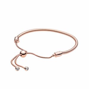 Rose gold plated Snake Chain Slider Bracelet Womens Wedding gift Jewelry with Original box for Pandora 925 Silver Charms bracelets set