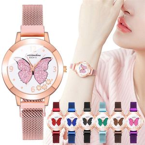 Avanadores de pulso Moda feminina Butterfly Wrist Watches Luxury Ladies Magnetic Strap Quartz Gift Clock Relogio femininowristwatches