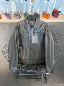 Designer de luxo masculino jaqueta de couro preto textura de grã