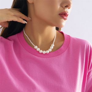 Elegant Vintage Imitation Pearl Chain Necklace Women Collares Bridal Wedding Punk Big Bead Choker Aesthetic Jewelry Accessories