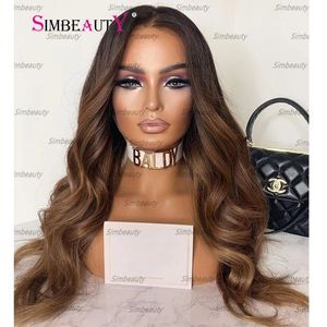 Ombre dunkelbraune gewellte Echthaar-Perücken für schwarze Frauen, leimlose lange Remy-360-Lace-Frontal-Perücken, natürlicher Haaransatz mit Babyhaaren