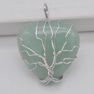 Naszyjniki wiszące Lucky Ręcznie robione drzewo życia Zielone Aventury Stone Heart Wire Wrap Biżuteria S3167 Pendant