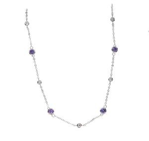 Kedjor Fashion Women Cubic Zirconia Clear CZ med Purple Station Halsband Silver Color Chain Neckochains Chainschains