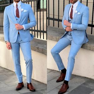 Ternos masculinos Blazers Blue Men Suit de 3Pieces personalizados Modern One Button Blazer Vest Pants Fashion Wedding Business Trabalho de negócios causal baile