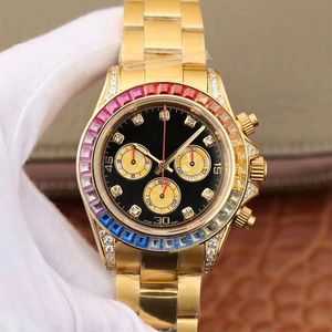 2024 MENS Titta på Automatiska mekaniska klockor 40mm Steel Rainbow Diamond Bezel armbandsur Sapphire Waterproof Watch Orologio Di Lusso 2813 Rörelse färgglada