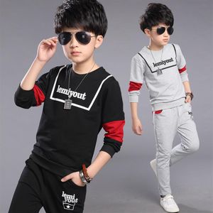 Мальчики Sets Осенние спортивные костюмы Big Boys Alphabet Boys Kids Sets Black Grey Color 4-12 14 AGES Одежда для девочек 10 12-летний T2001033083