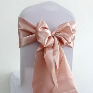 25pcs Rose Gold Satin Chair Bow Sashes Wedding Chair Ribbon Butterfly Ties For Party Event Hotel Banquet Decoration