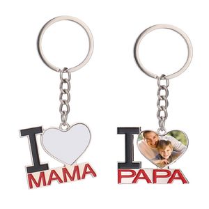 Sublimação Metal Blank Key Chain para o dia das mães Presente do dia dos pais em branco de aço inoxidável em branco I Love Mama Papa