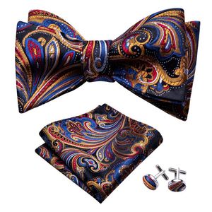 Bow Ties Self Tie For Men Silk Butterfly Fashion Gold Paisley Handky Cufflink Suit Collar Removable Necktie Barry.WangLH-1008Bow