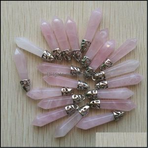 Artes e artesanato Natural Stone Rose Quartz Pillar Pendum Charms 10x32m Point Chakra Pingents for Jewelry Making Wholesale Sports2010 Dh6zg