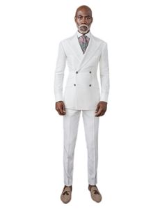 White Beach Wedding Tuxedos Peaked Lapel Slim Fit Double Breasted Groom Wear Formal Party Prom Men Suit Blaze