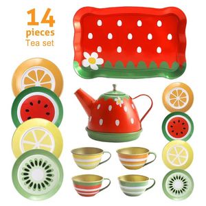 Childrens Simulation Tea Set Girl Kitchen Teapot Play House Tinplate Afternoon Tea Set Interest Development Early Education Toy 220725