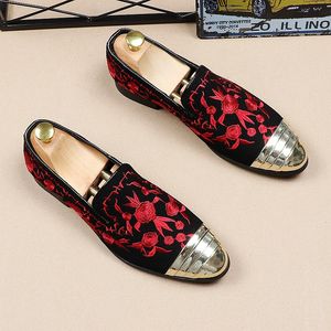 New Designer Men Wedding Shoes Gold Emebroidered Loafers Fashionable Nightclub Party Shoes super size Zapatos Hombre A9