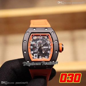 2022 030 Miyota Automatic Mens Watch Black Ceramic Case Emea Skeleton Dial Orange Rubber Strap Super Edition PureTime01 E75C3