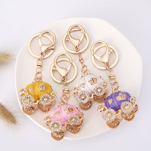 Creative Home Sundries Bag Pendant Key Chain Metal Rhinestone Pumpkin Carriage Keychian Painting Key Ring Wedding Favor 7colors