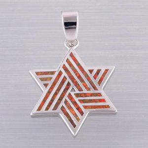 Collane con ciondolo Star Of David Stripe Opale di fuoco marrone messicano Gioielli in argento placcato per collana da donnaCollane con ciondoloPendente