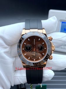 Новая версия мужские наручные часы шоколадный циферблат 40 мм 18K Rose Gold Rubber sters Bands BP 7750 Движение Blue Luminescent 116515 Автоматические хронограф