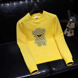 New Fashion Hot Rhinestone Men Hoodies Autumn Winter Long Sleeve Bottomed T-shirt Sweater Male Trend Designer Clothes Man Round Neck Wear Yellow Black White M-4XL